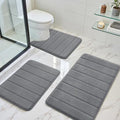 BYSURE Dark Grey Memory Foam Bathroom Rug Set 3 Piece, Non Slip Extra Soft Absorbent Machine Washable Toilet Bath Toilet Mat (17"x24"+20"x32"+U Shape 20"x24")