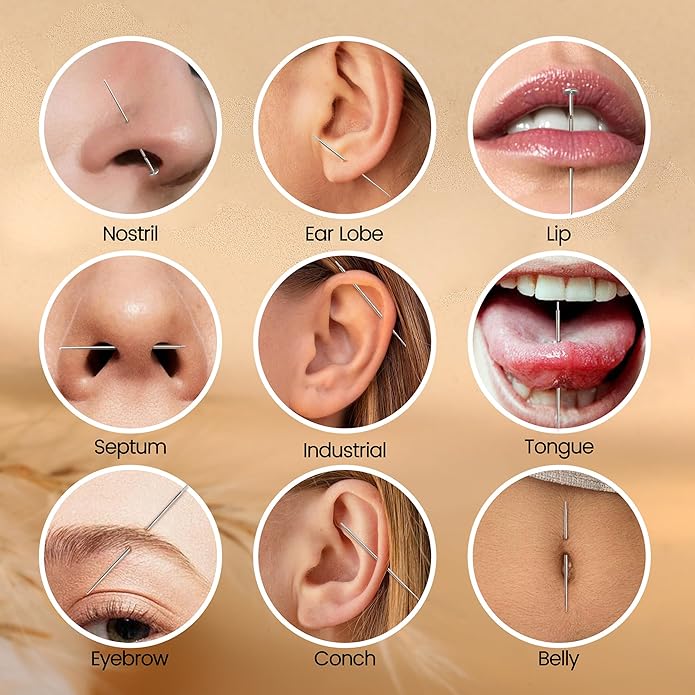GEMQUEEN Piercing Taper Ball Grabber Tool for Changing Jewelry - 14G 16G 18G 20G Stainless Steel Flat Back Earrings Applicator Tool Threadless Insertion Pin Thread Body Piercing Kit for Ear Nose Lip