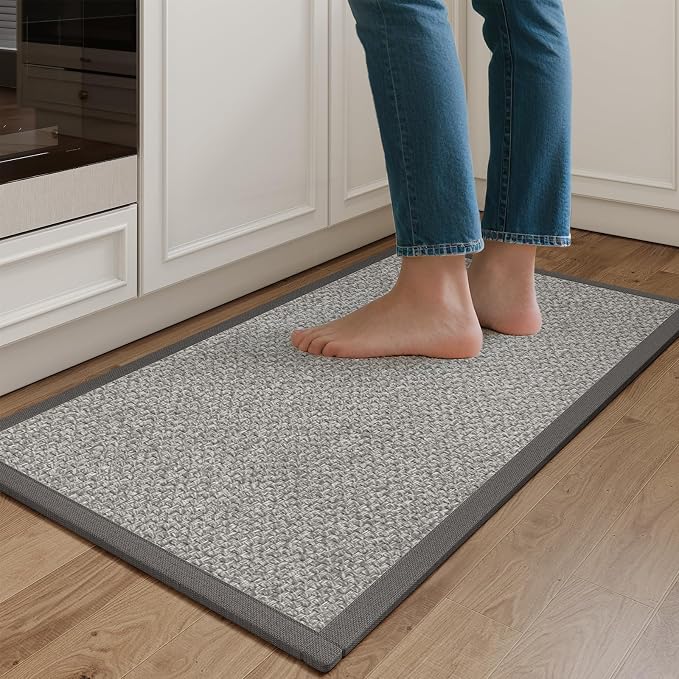 YDKGL Kitchen Mats for Floor, Rubber Backing Kitchen Rugs Non Slip Washable, Super Absorbent Jute-Like Braid Kitchen Runner Rug Sink Mat Standing Mat, Easy to Clean, Gray 17"x30"