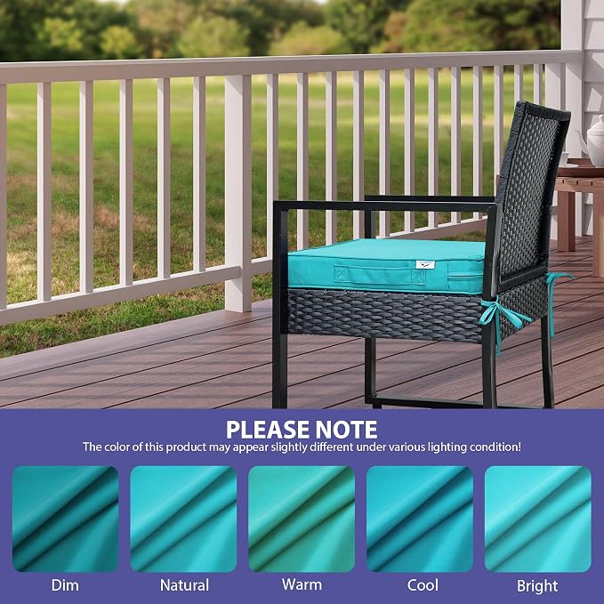 IPYNBAP Outdoor Chair Cushions Set of 4 -Waterproof Outdoor Seat Cushions for Patio Furniture, Patio Chair Cushion with Handle and Ties, Out Door Chair Pads,18.5x16x3-Square, Teal