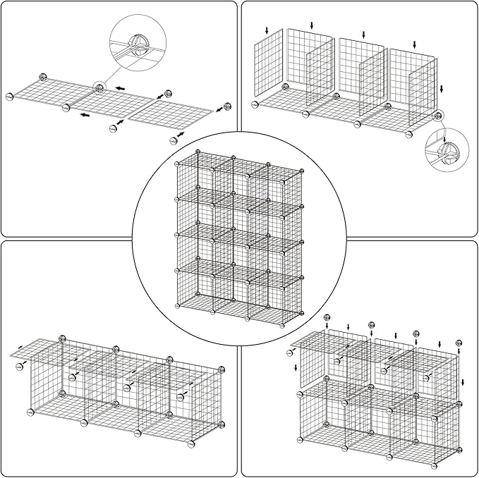 C&AHOME Wire Cube Storage, 12 - Cube Organizer Metal C Grids, Modular Shelves Units, Closet Organizer, Ideal for Home, Office, Living Room, 36.6”L x 12.4”W 48.4”H, Pink UWCS3012P