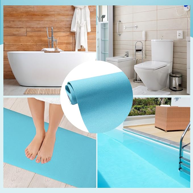 Dunzoom 16" x 40" Non Slip Bathtub Mat with Drain Cut Out Anti Slipping Non Skid Safe Tub Mat Adhesive Peel and Stick Bath Tub Mat PEVA Tub Sticker for Shower Floor Boat Wet Areas(Light Blue)