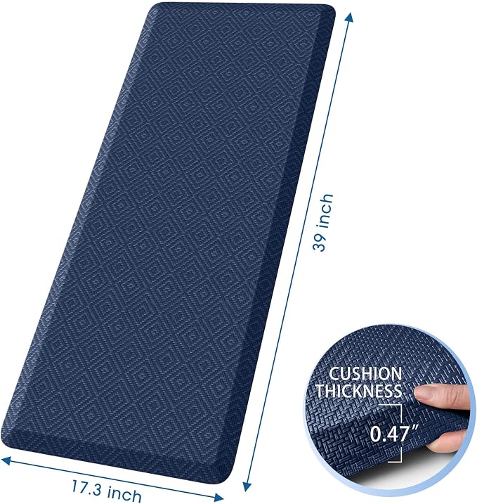 Mattitude Kitchen Mat Cushioned Anti-Fatigue Floor Mat Water Resistant Non-Slip Mats and Rugs Standing and Comfort Desk Mats for House Sink Office Laundry (Blue, 17.3"x39")