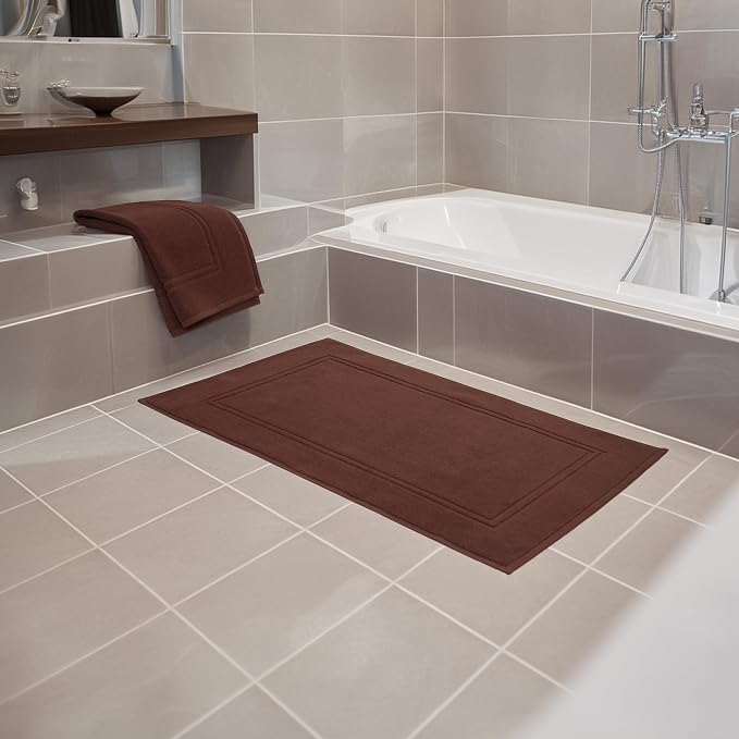 Tens Towels Pack of 2 Bath Mats 100% Cotton, 20 x 32 Inches, Super Absorbent, Hotel Quality Premium Floor Towels, Luxurious, Soft & Quick Dry, Not a Bathroom Rug (Brown)