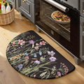 KIMODE Kitchen Mats Cushioned Anti Fatigue, 18"x28" Half Round Floral Kitchen Rug, Non Slip Waterproof Kitchen Floor Mats, Comfort Standing Mats for Laundry Office Sink Desk Black