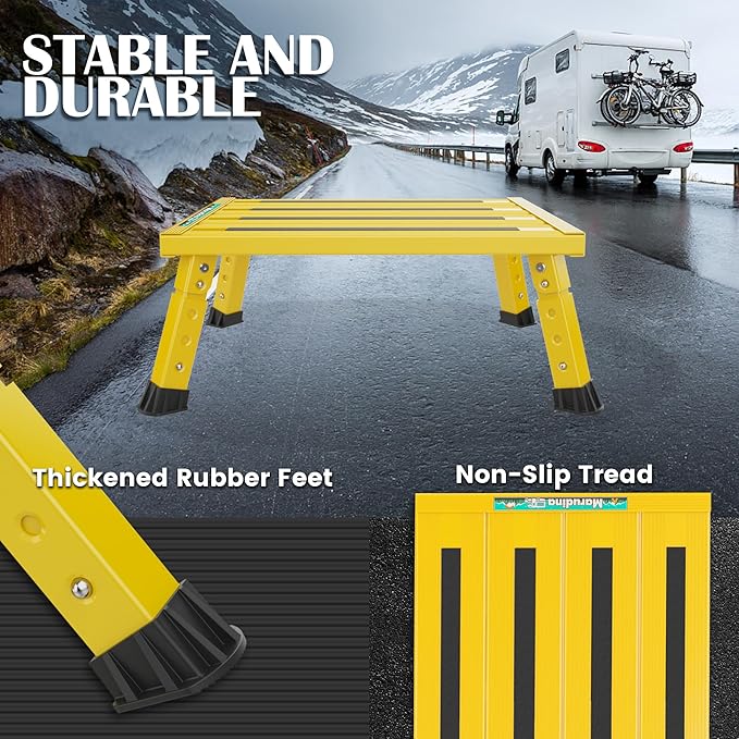 Marudina Large Platform RV Steps, 3-Level Adjustable Height Aluminum Folding Step Stool, Light Folding Anti-skidding RV Step, Supports Up to 1,000 lb (17.5" X 13.5" Large Platform)