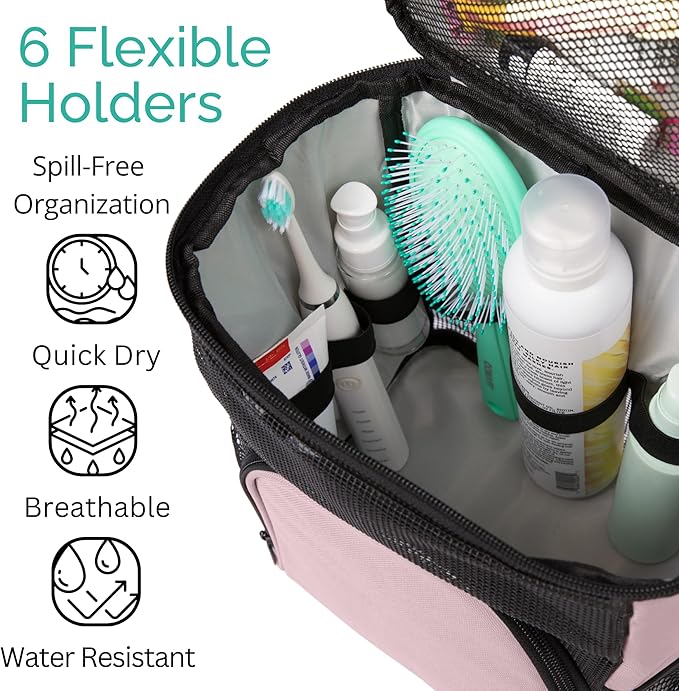 TERRA HOME College Dorm Room Essentials for Girls - Original Shower Caddy Dorm - Portable, Durable, Roomy, Foldable Water Resistant Shower Bag in Light Pink with Metal Hook for Hanging (Blush Pink)