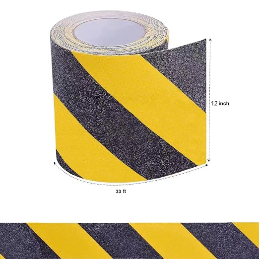 Qingluan Anti Slip Tape Heavy Duty Grip Tape Non Slip Stair Treads Waterproof High Traction Safety Tape for Indoor Outdoor Stairs Steps Floors (Black/Yellow, 12 Inch x 32.8ft)