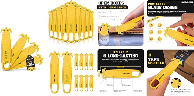Safe•T•Kut Safety Box Cutter 20 Pack – Enclosed Blade Safe Utility Knife for Opening Boxes, Packaging, Plastic Wrap, Tape & Zip Ties
