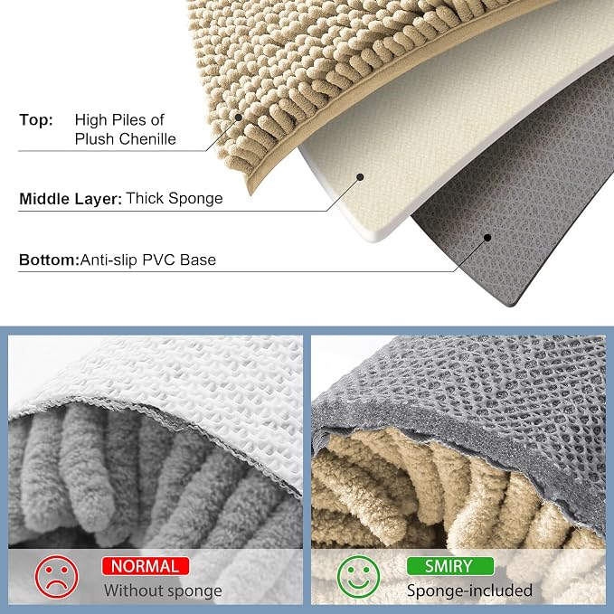 Smiry Luxury Chenille Round 24x24, Extra Soft and Absorbent Shaggy Bathroom Mat Rugs, Machine Washable, Non-Slip Plush Carpet for Tub, Shower, and Bath Room, Beige