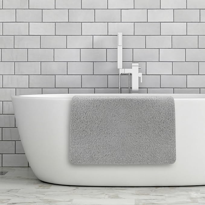 Asvin Soft Textured Bath, Shower, Tub Mat, 24x16 Inch Rectangular, Phthalate Free, Non Slip Comfort Bathtub Mats with Drain, PVC Loofah Bathroom Mat for Wet Areas, Quick Drying, Grey