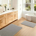 JIUZHEN Set of 2 Waffle Bathroom Rugs Super Absorbent Boho Bath Rugs Non Slip Washable Bath Mats Ultra Soft Machine Washable Shower Mats for Bathroom Floor, Tub, 16" x 24" +20" x 32", Grey