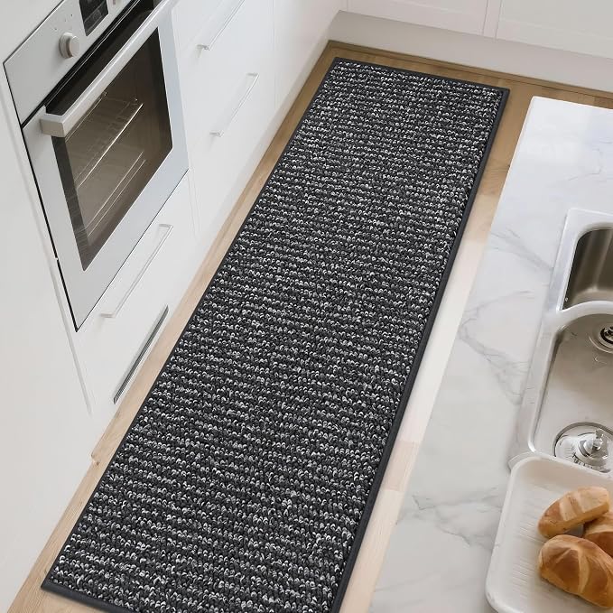BEQHAUSE Kitchen Runner Rugs 20"x48", Non-Slip Kitchen Mats for Floor, Super Absorbent and Stain Resistant Kitchen Rug, Machine Washable Rugs for Kitchen, Hallway, Laundry & Sink, Charcoal