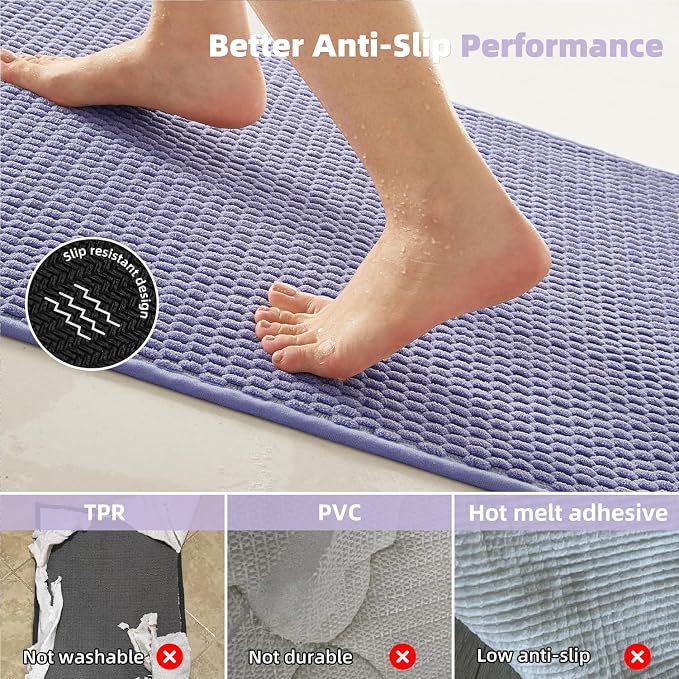 TYUU Large Bathroom Rugs Non Slip Washable Bath Rugs Super Absorbent Bathroom Rug Thin Quick Dry Low Pile Bath Mats, Lavender 36"x60"