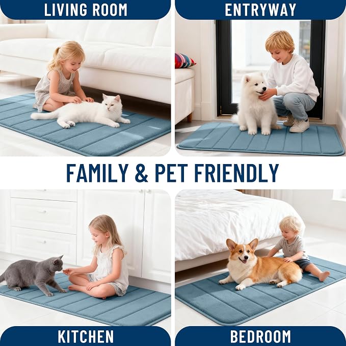 OLANLY Memory Foam Long Bathroom Rugs Runner 59x24, Super Soft Absorbent Bath Mat, Quick Dry, Machine Washable Shower Floor Rugs, Bathmat Carpet, Bathroom Home Decor Accessories, Airy Blue