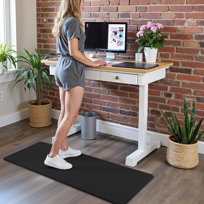 GENIMO Kitchen Mats for Floor 2PCs, Washable Anti Fatigue Mat for Cushioned, 17.3"x47"+17.3"x30", Waterproof Kitchen Rugs, Non Slip Comfort Standing Mat Rug for Home, Sink, Laundry, Black