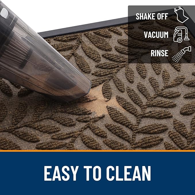 OLANLY Door Mat Indoor Outdoor Entrance, 29.5x17, Waterproof All-Weather All-Season Doormat, Sturdy Natural Rubber, Stain and Fade Resistant, Low Profile, Easy Clean Patio Entryway Mat, Medium Brown
