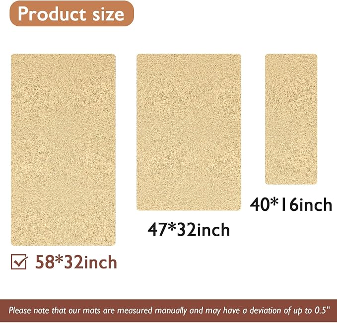 Shower Mat Non Slip 58x32 Inch, Quick Drying PVC Loofah Bath Mats, Easy Clean Soft Bathroom Rugs for Tub Floor, Shower, Khaki