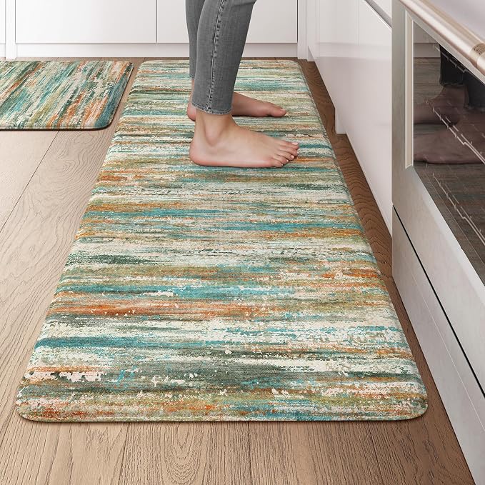KIMODE Kitchen Mats for Floor Anti Fatigue 20"x47"+20"x32", Farmhouse Kitchen Rugs Sets of 2, Colorful Rugs for Kitchen Floor, Memory Foam Standing Mats for Laundry Office Sink Desk