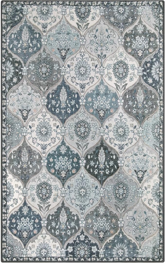 Lahome Moroccan Washable Living Room Rug, 5x8 Rugs for Bedroom Dining Room, Soft Non-Slip Non Shedding Boho Distressed Throw Carpet for Nursery Office Elise, Blue