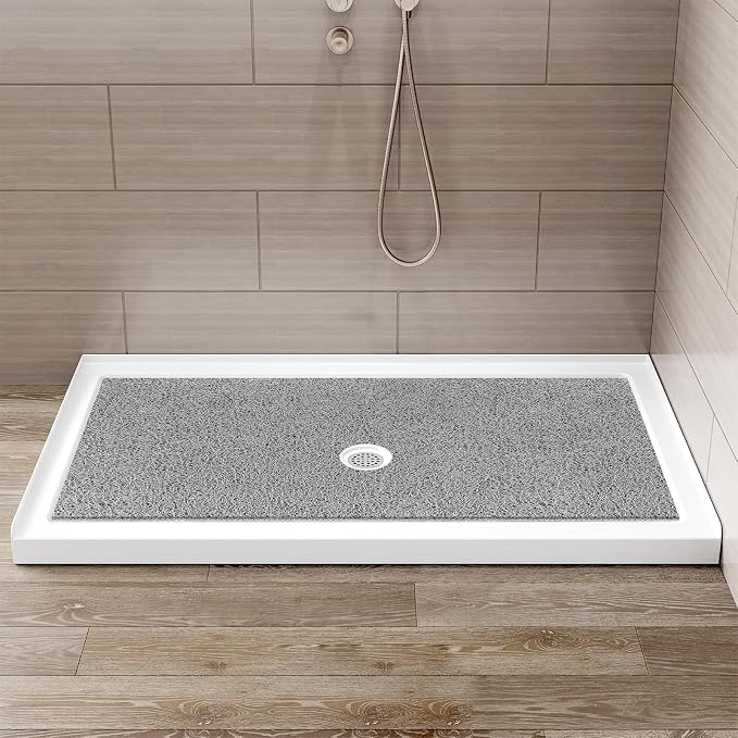 Extra Large Non Slip Shower Mat: 55x31.5 inch Loofah Shower Mat for Inside Shower with Drain Hole in Middle, Soft PVC Anti-Slip Shower Stall Mats for Bathroom,Wet Area, Quick Drying