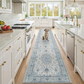 RELEANY Area Rugs Runner 2'6"x12' Washable Non-Slip, Floral Vintage Distress Medallion Carpet for Kitchen Hallway Bedroom Beside Laundry Room Bathroom, Light Blue Navy Gray White