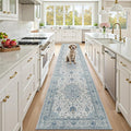 RELEANY Area Rugs Runner 3'x12' Washable Non-Slip, Floral Vintage Distress Medallion Carpet for Kitchen Hallway Bedroom Beside Laundry Room Bathroom, Light Blue Navy Gray White