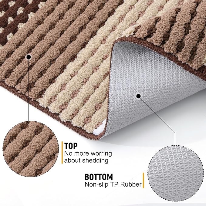 Kitinjoy Indoor Outdoor Door Mat, 36x24 Non-Slip Absorbent Dirt Trapper, Low-Profile Washable Inside Entrance Front Floor Mat, Sturdy Soft Entry Dotted Ombre Doormats for Entryway, Brown