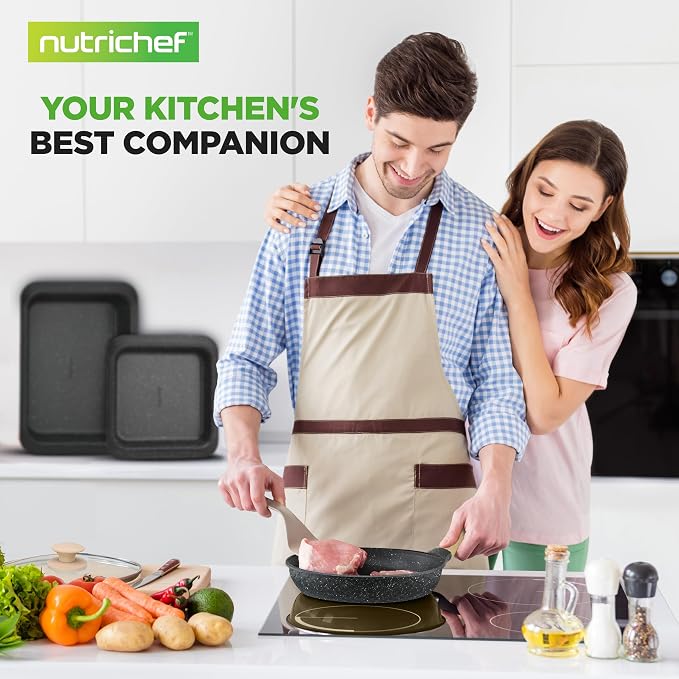 NutriChef 22-Piece Nonstick Ceramic Cookware Set – Pots and Pans Set with Bakeware, Utensils & Oven Mitts, Induction Compatible, PTFE & PFAS Free, Tempered Glass Lids, Cool-Touch Handles -Black