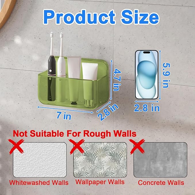 Diesisa 2pc Acrylic Wall Mount Organizer, Adhesive Cabinet Door Organizer,Acrylic Bathroom Shelves for Wall,No Drilling Hang Walls,with Self Adhesive Tape, for Bathroom, Kitchen, Living Room-Green