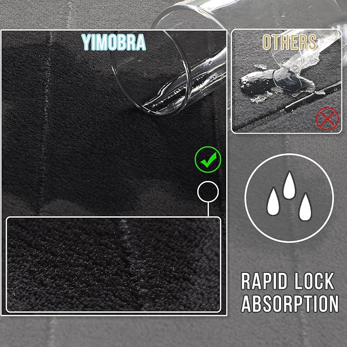 Yimobra U-Shaped Toilet Bath Mat Set 2 Piece - Super Soft Absorbent Quick Dry Memory Foam Bathroom Rugs, Machine Washable Non Slip Floor Carpet for Tub Shower & Single Sink (17x24 & 24x20, Black)