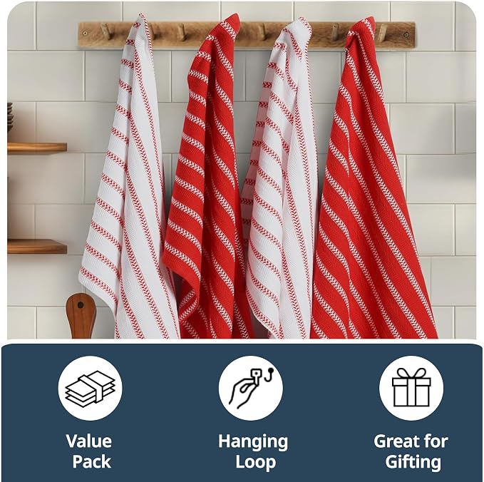 LANE LINEN Kitchen Towel Sets - Pack of 6 Cotton Dish Towels for Drying Dishes, 18”x 28”, Hand Towels, Absorbent Tea Towels, Quick Drying Kitchen Towels Set - Christmas Red