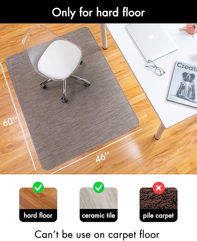 BARoyal Office Chair Mat for Hardwood Floor Under Desk Computer Rolling Chair Mat for Wood/Tile Floor Non-Slip Heavy Duty Desk Rug PVC Plastic Hard Floor Protector 46"x 60" (Soapstone)