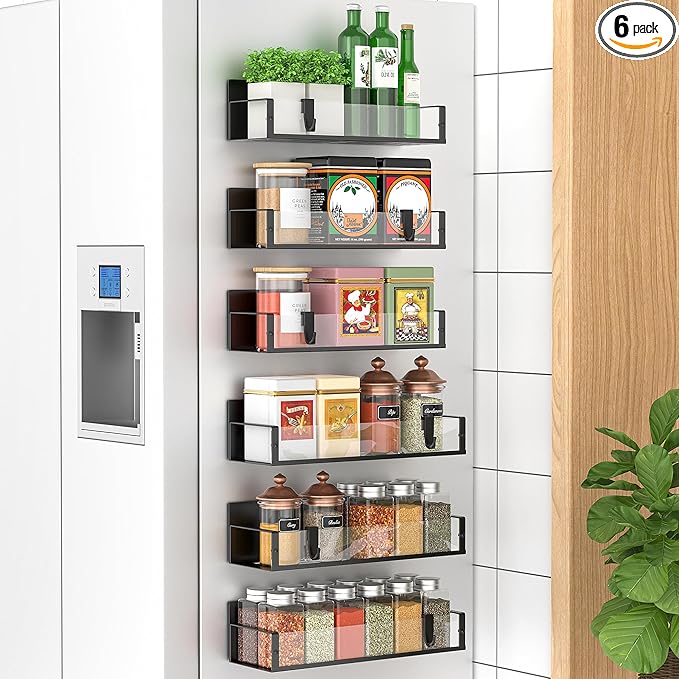 HuggieGems 6 Pack Magnetic Spice Storage Rack Organizer for Refrigerator and Oven, Clear Fridge Organizers and Storage