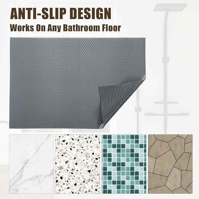 HOMBYS 58 x 32 Extra Large Shower Mat for Shower Stall Tub, Non Slip Bath Mat Bathroom Accessories, PVC Mats for Shower and Bathroom, Quick Drying, (Gray, 58"x32")