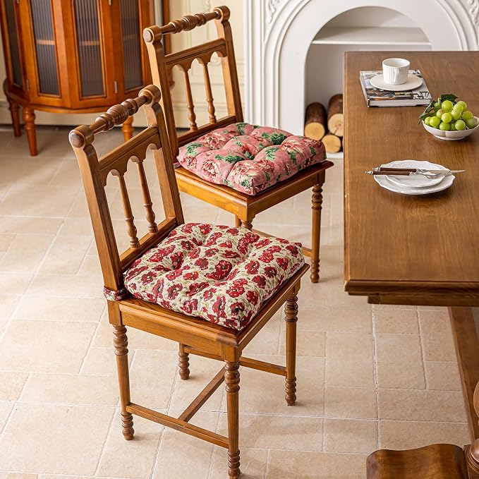 vctops Farmhouse Floral Print Chair Cushions with Ties U-Shaped Soft Comfortable Chair Pads Non Slip Seat Cushions for Indoor Dining Room and Kitchen Chairs (Flower C,16"x16")