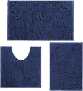 Indigo Blue Bathroom Rugs Non Slip Washable 3 Piece Extra Absorbent Shaggy Chenille and Mats Sets, Soft & Dry Bath Rug/Mat Sets for Carpets Set