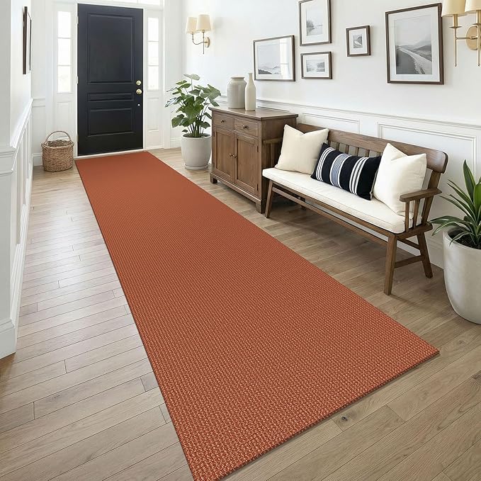 KOZYFLY Orange 3x14 Runners Rugs for Hallway, Long Washable Runner Rug, Woven Non Slip Kitchen Runner, Flatweave Entryway Rug, Floor Carpet for Entry, Aisle, Hall, Burnt Orange/Tan