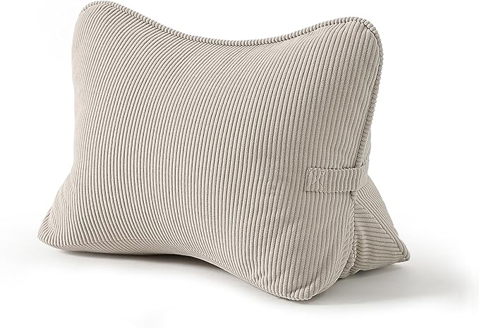 Pat. Pend. Corduroy Lumbar Support Back Pillow for Watching TV, Reading & Gaming, Ergonomic Triangle Support Cushion for Sofa, Armchair & Bed Sitting, Removable Washable Cover, Beige Gray