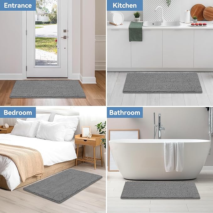 Bcoimo 44x24 Chenille Bath Mat – Non-Slip with Backing Bath Rug Ultra-Absorbent and Machine Washable Bathroom Mat Quick-Dry Design. Ideal for Bathroom Shower and Tub Areas