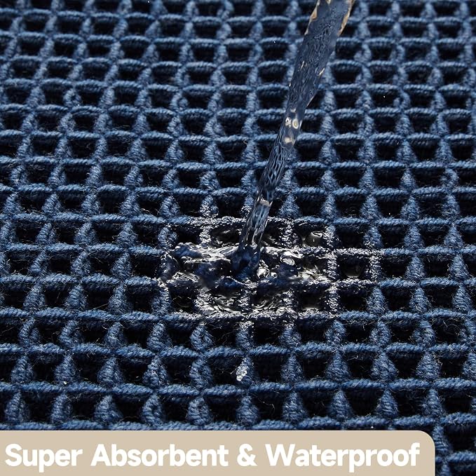TYUU Waffle Bath Mat, Boho Bathroom Rugs Non Slip Washable Super Absorbent Quick Dry Bath Mat Farmhouse Bathroom Decor, 36"x24" Navy Blue