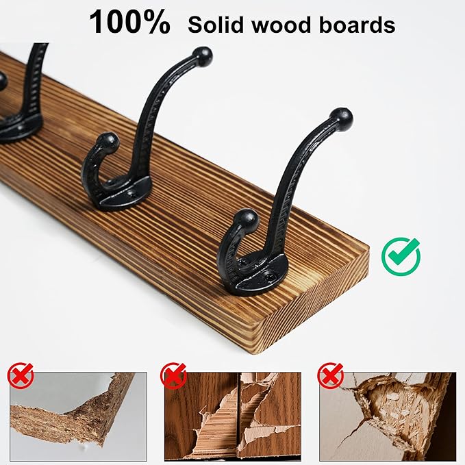 WEBI Rustic Coat Rack Wall Mount,5 Cast Iron Coat Hooks Wall Mounted,Heavy Duty Wall Coat Hanger Hooks for Hanging Coats,Clothes,Rustic Brown