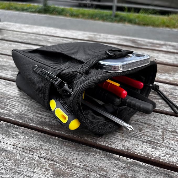 Small Tool Pouch,Utility Tool Bag, Small Toolbox, Screw Driver, Plier Organizer, Flashlight Holster and Knife Holder, Tool Belt Pouches for Electrician,Contractor,Plumber,Carpenter