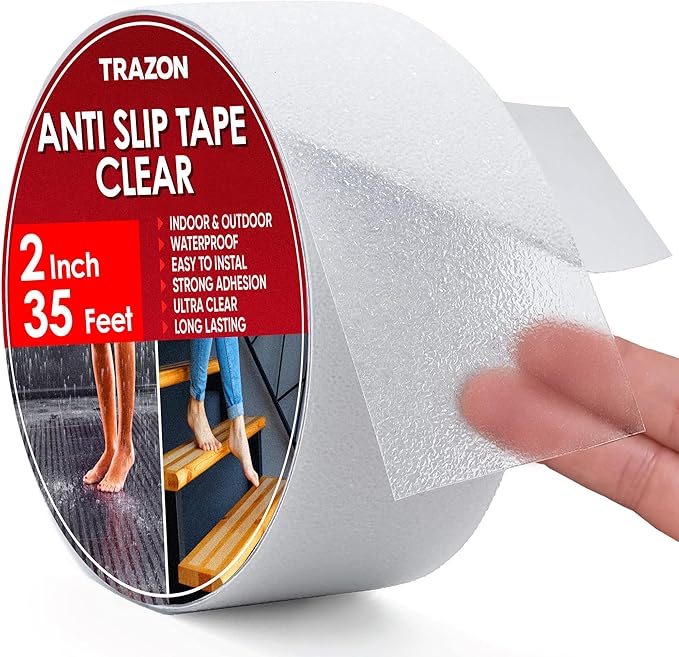 Grip Tape - Heavy Duty Anti Slip Tape Clear Outdoor/Indoor 2In*35Ft, Non Slip Roll/Stickers Easy to Cut Waterproof for Bathtub, Shower Floor, Pool, Stairs Safety Non Skid, Comfortable for Bare Foot