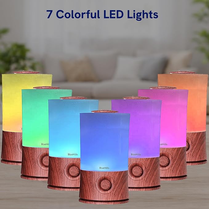 BlueHills Premium 2000 ML XL Essential Oil Diffuser Aromatherapy Humidifier for Large Room Home 40 Hour Run Huge Coverage Area 2 Liter Extra Large Capacity Diffuser High Mist Dark Wood Grain E003