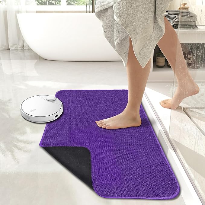 Bath Mat,Ultra Thin Bathroom Rugs,Rubber Bath Mats for Bathroom,No Slip Bath Rugs,Quick Dry,Machine Washable,Low Pile,Absorbent,Shower Outside,Sink,Home Decor Accessories.Purple,1'8"x2'8"(20x32inch)