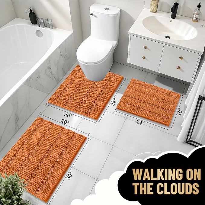 OLANLY Thick Bathroom Runner Rugs 44x24, Extra Absorbent Chenille Striped Bath Rugs, Rubber Backing, Machine Wash Dry, Long Bath Mats for Bathroom Floor, Tub and Shower, Home Decor Accessories, Clay