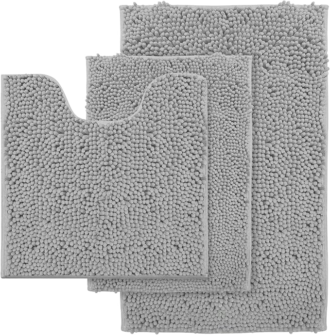 3 Piece Bathroom Rug Set Non Slip 3 Piece Bath Rug Set Ultra Soft Bath Rug,Absorbent Shaggy Bath Mat,Perfect Plush Bathroom Mats Sets with U-Shaped Toilet Mat