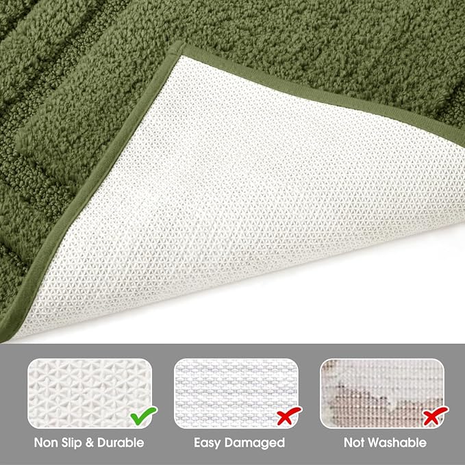 HOMEIDEAS Bathroom Rugs Sets 2 Piece, Super Soft and Absorbent Non Slip Microfiber U-Shaped Toilet Bath Mat Set (20"x32"+U20 x24, Sage Green)