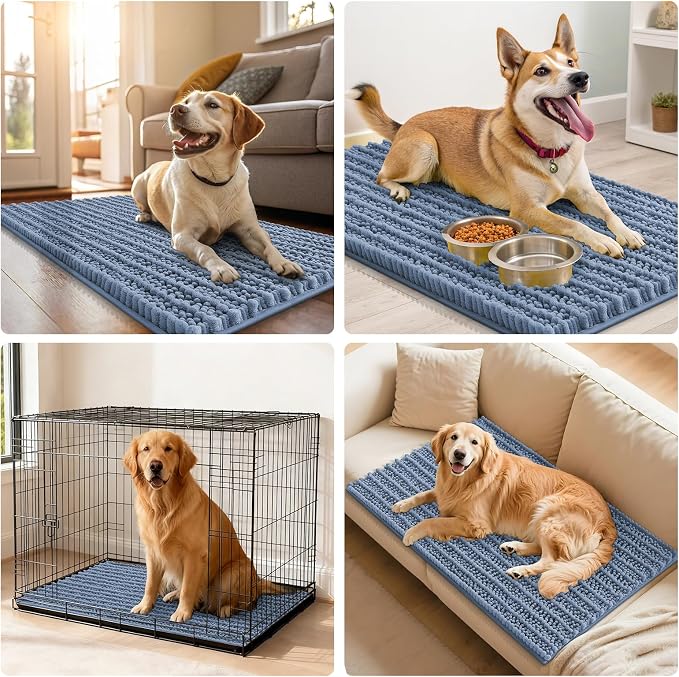 Smiry Dog Door Mat for Muddy Paws 36x24, Absorbent Dirt Trapper, Non-Slip Washable Chenille Entryway Rug for Inside Floor, Airy Blue, Layered Pattern